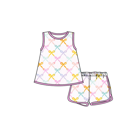 Preorder moq 5 Baby Girls Sleeveless Colorful Bows Tunic Short Set