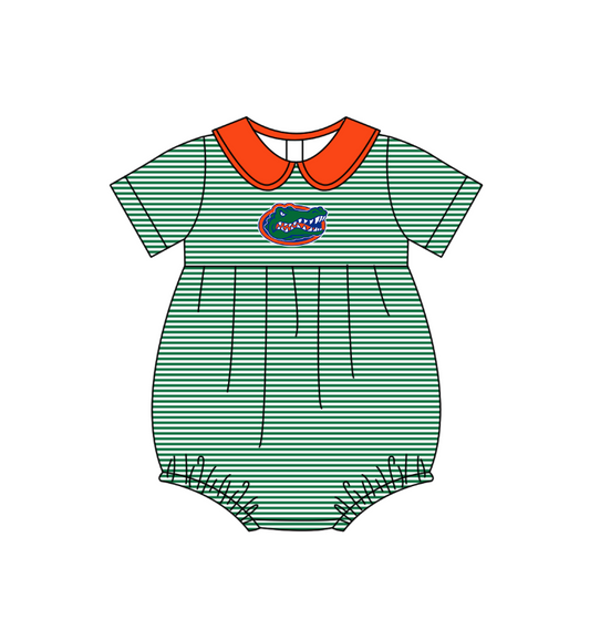 Preorder (moq 5)Baby Girls Short Sleeve Florida Gators Team Ruffle Rompers