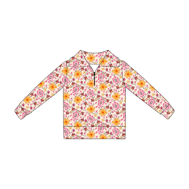 Baby Girls Long Sleeve Colorful Flowers Zipper Pullovers Top Preorder