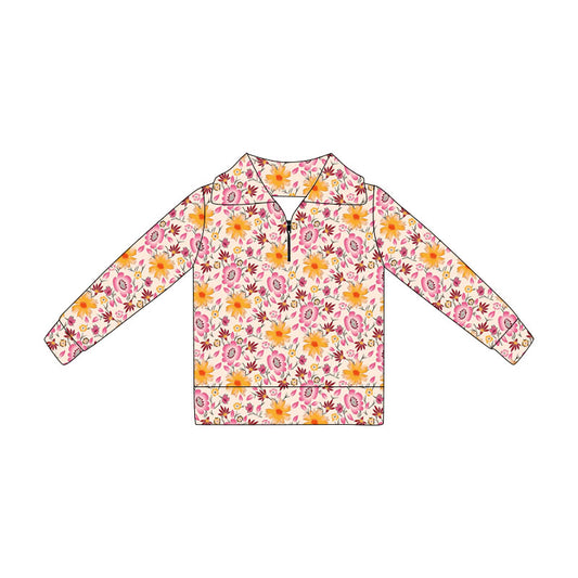 Baby Girls Long Sleeve Colorful Flowers Zipper Pullovers Top Preorder
