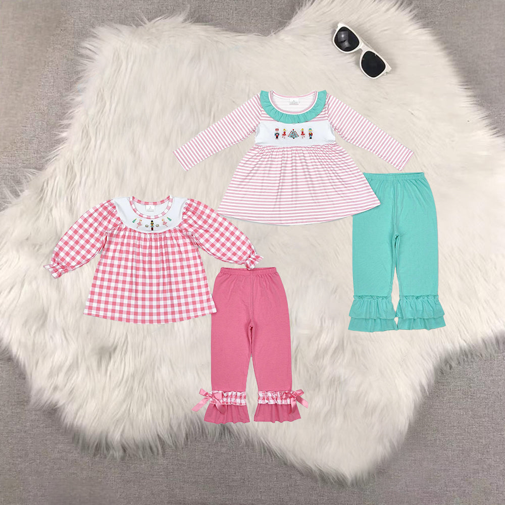 Sibling Baby Girls Christmas Trees Soldier Tunic Ruffle Pant Outfits Clothes Sets