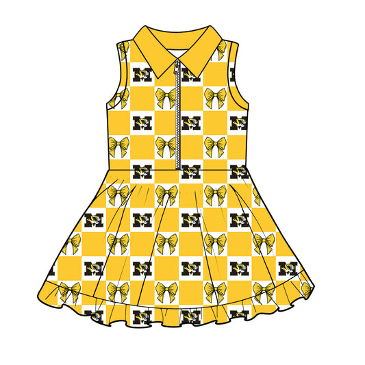 Preorder (moq 5)Baby Girls M Tigers Bows Checked Team Shorts Knee Length Dresses