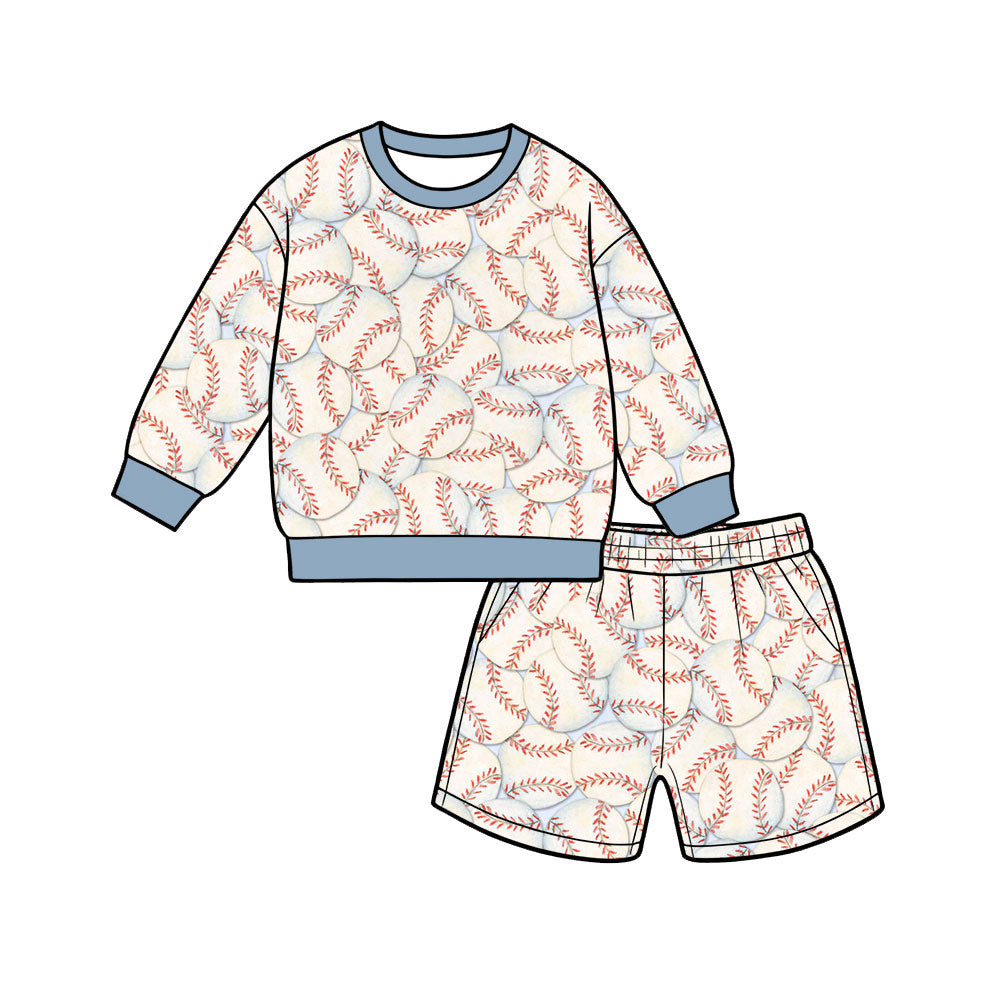 Preorder (moq 5) Baby Boy Clothes Full Baseball Print Long Sleeve Top Shorts Outfit Set
