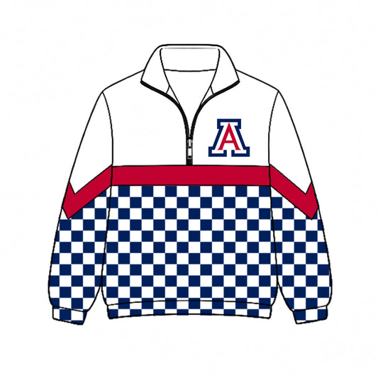 Preorder (moq 5)Baby Boys Blue Checked Arizona Wildcats Team Zip Pullovers Top