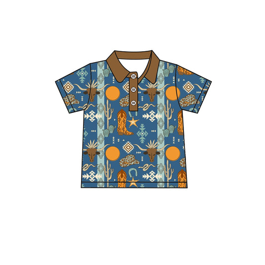 Preorder (moq 5)Baby Boys Buttons Tee Top Cow Aztec Tee Shirts Tops