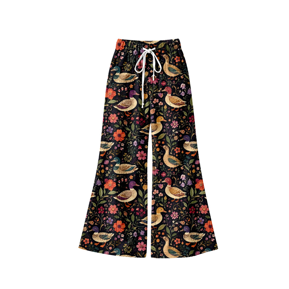 Preorder (moq 5) Baby Girl Clothes Vintage Duck Floral Allover Print Long Drawstring Flare Pants