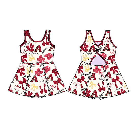 Preorder (moq 5)Baby Girls Sleeveless Red Bows Plaid A Short Team Knee Length Dresses