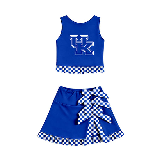 Preorder (moq 5) Baby Girls Kentucky Vest Bows Skirt Short Team Clothes Set