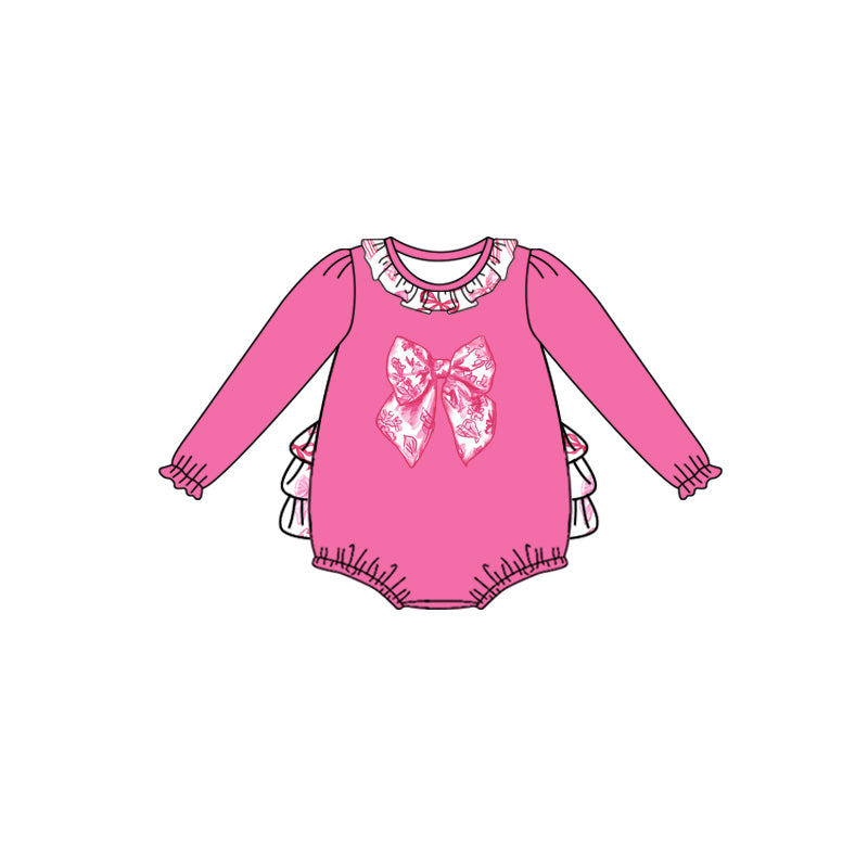 Preorder(moq 5)Baby Girls Pink Flowers Bows Ruffle Rompers
