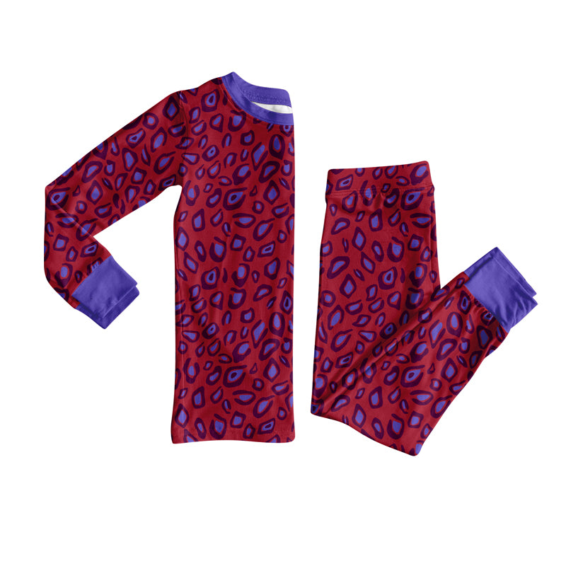 Preorder(moq 5) Baby Girls Wine Leopard Top Pants Lounge Wear Pajamas Sets