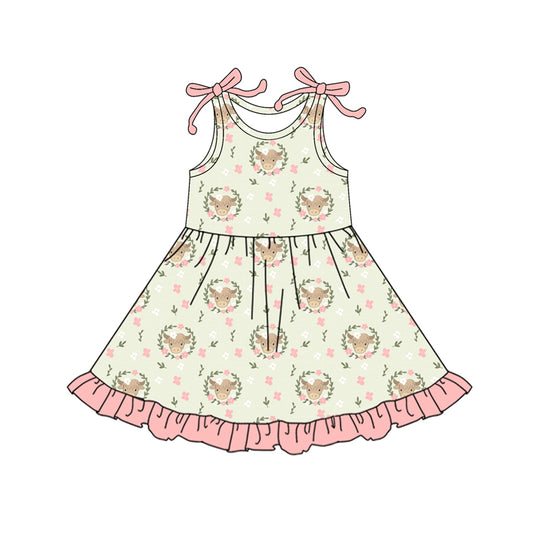 Preorder (moq 5)Baby Girls Bows Sleeveless Highland Flowers Plaid Ruffle Knee Length Dresses