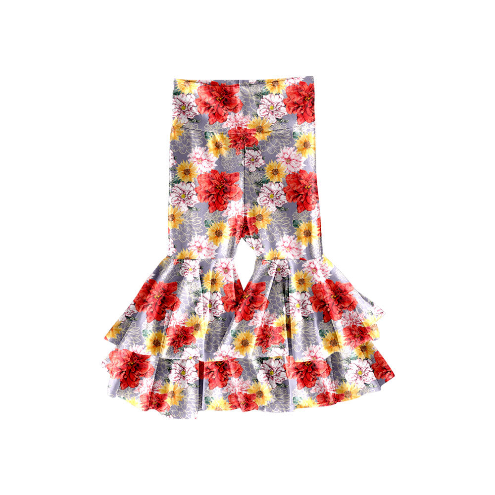 Preorder(moq 5) Baby Girls Flowers Ruffle Bell Bottom Pants