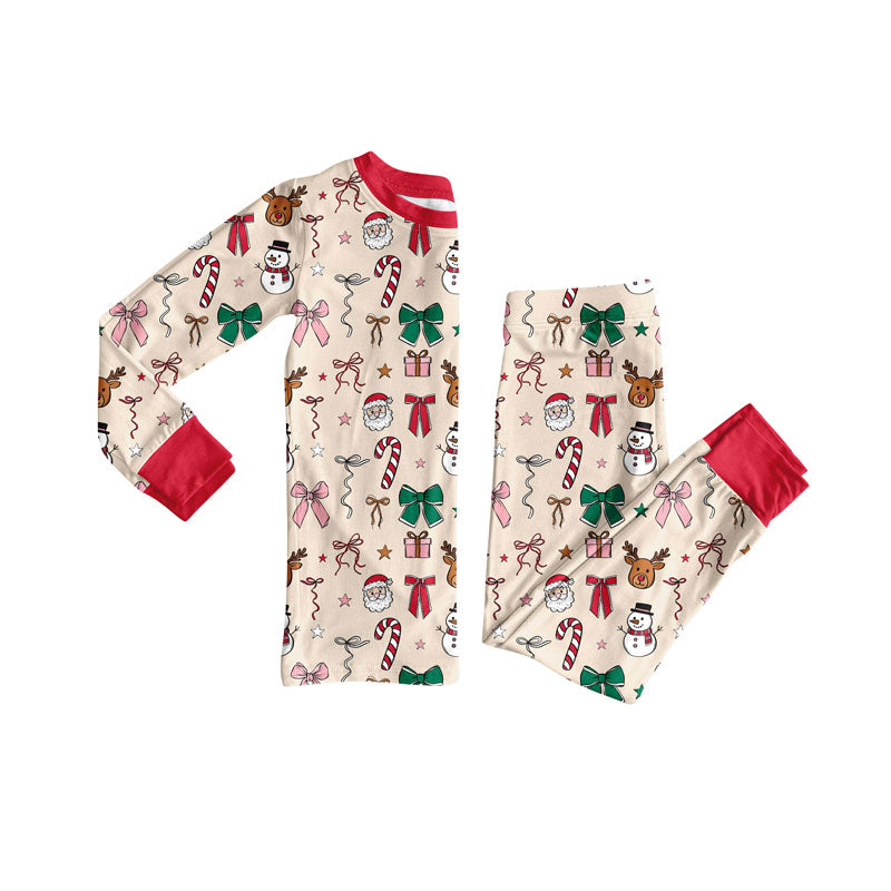 Preorder (moq 5)Baby Girls Santa Candy Cane Top Pants Christmas Pajamas Clothes Set