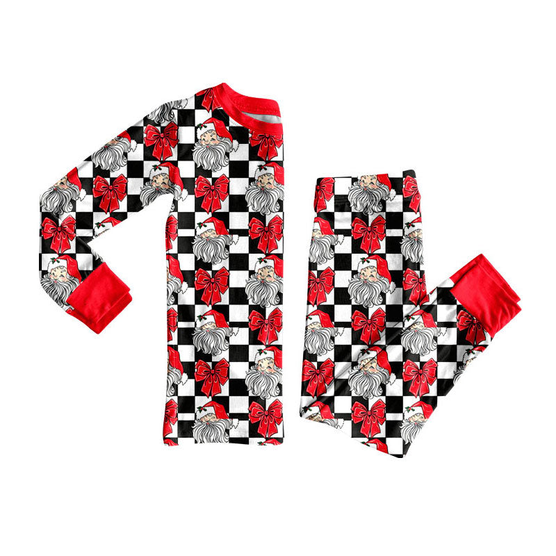 Preorder(moq 5) Baby Girls Black Checked Santa Top Pant Christmas Pajamas Sets