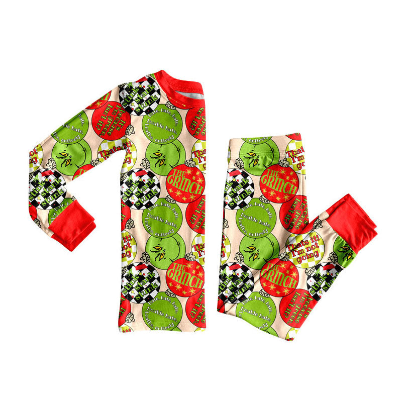 Preorder (moq 5)Baby Girls Green Red Lights Top Pants Christmas Pajamas Sets