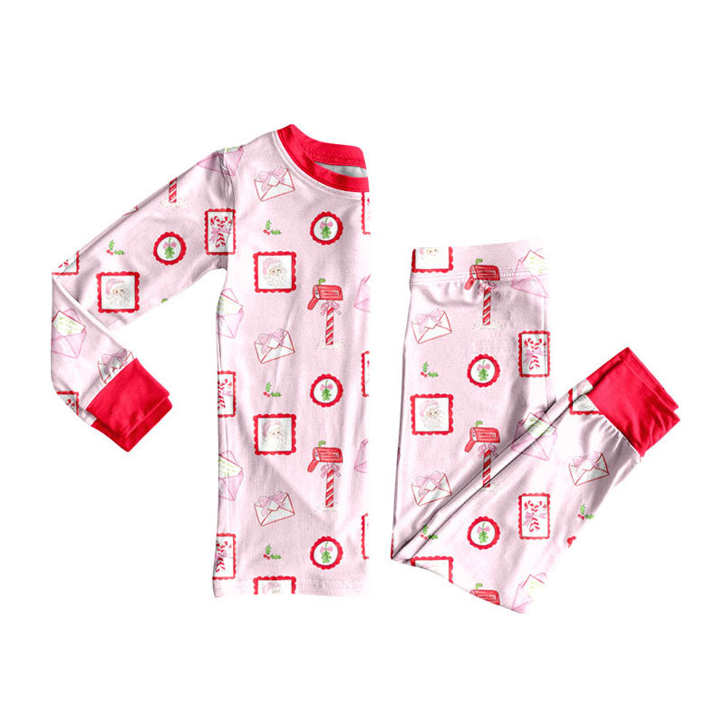 Preorder (moq 5)Baby Girls Santa Letter Top Pants Christmas Pajamas Sets