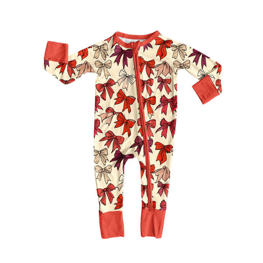 Preorder (moq 5)Baby Girls Long Sleeve Colorful Bows Plaid Valentine Zipper Footie Rompers