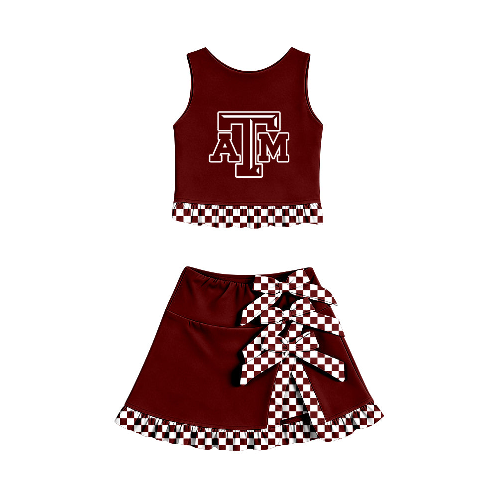Preorder (moq 5) Baby Girls Texas AM Vest Bows Skirt Short Team Clothes Set
