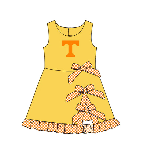 Preorder (custom moq 5)Baby Girls Sleeveless T Short Bows Ruffle Team Knee Length Dresses
