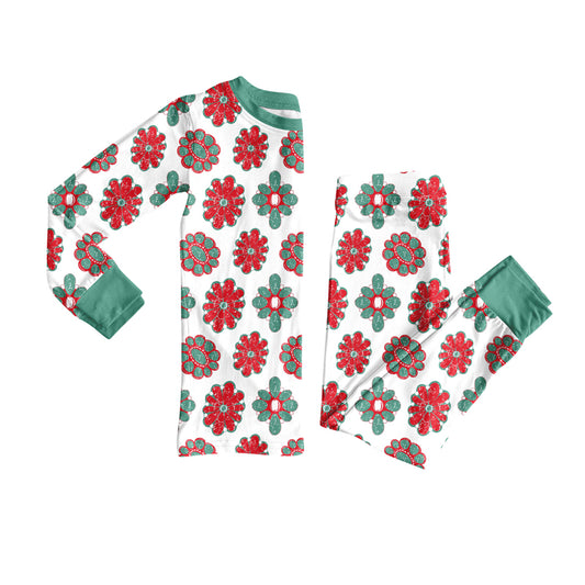 Preorder (moq 20)Baby Girls Bamboo Green Red Turquoises Western Pajamas Sets