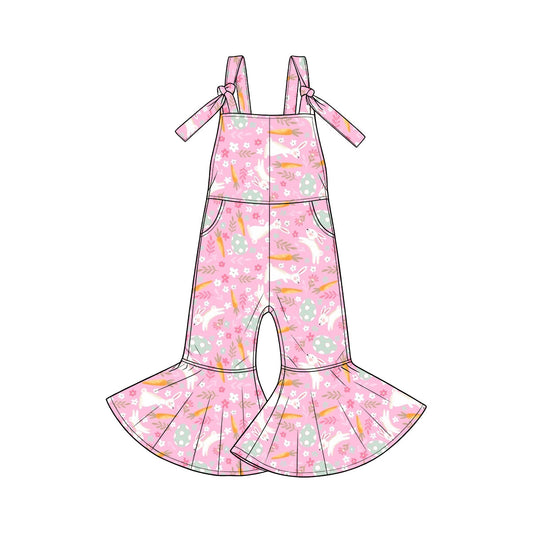 Pre-order(moq5)  |  Girls’ Spring Easter Rabbit & Pink Carrot Print Suspender Flare Jumpsuit Set | Sisters’ Matching Outfits