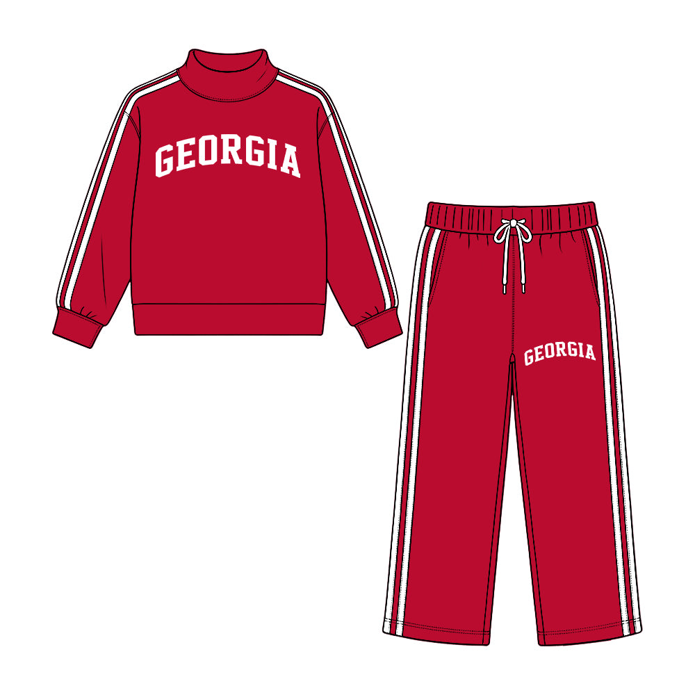 Preorder (moq 5) Baby Boy Clothes Red Letter Graphic Print Long Sleeve Mock Neck Top Wide Leg Pant Outfit Set