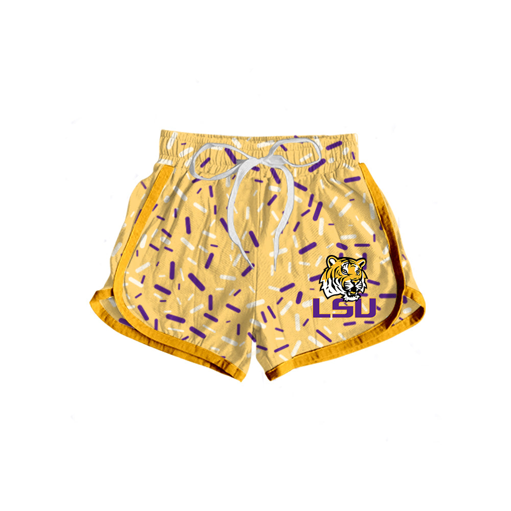 Preorder (moq 5)Baby Girls Yellow Drip Tiger LSU Team Shorts Bottoms