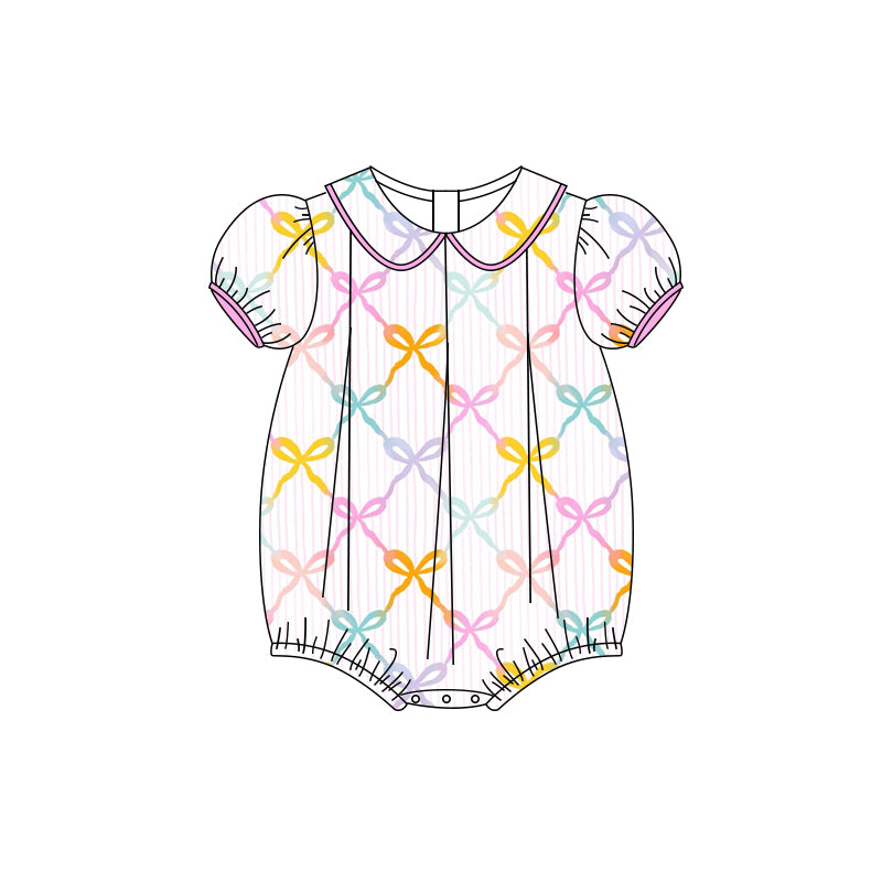 Preorder (moq 5)Baby Girls Short Ruffle Sleeves Colorful Bows Ruffle Rompers