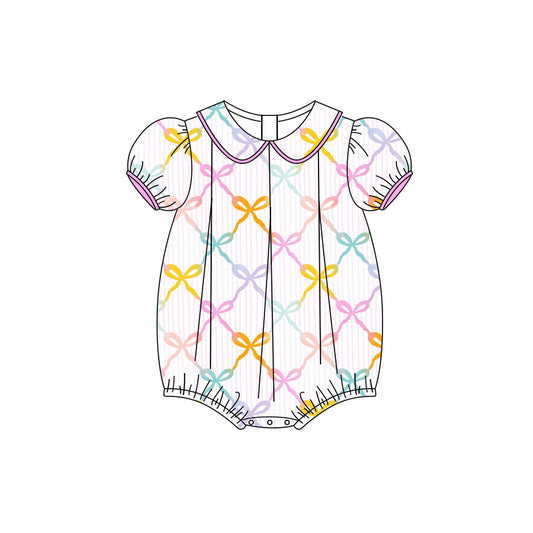 Preorder (moq 5)Baby Girls Short Ruffle Sleeves Colorful Bows Ruffle Rompers
