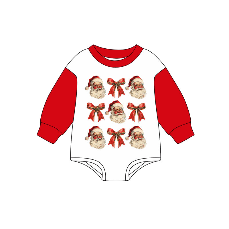 Preorder (moq 5)Baby Girls Red Long Sleeves Bows Santa Rompers