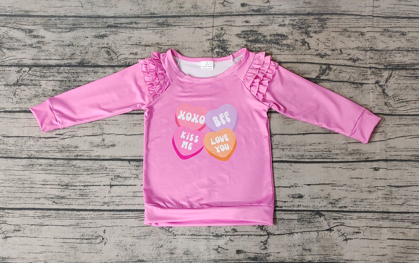 Baby Girls Valentines XOXO Pink Ruffle Long Sleeve Tee Shirts Tops