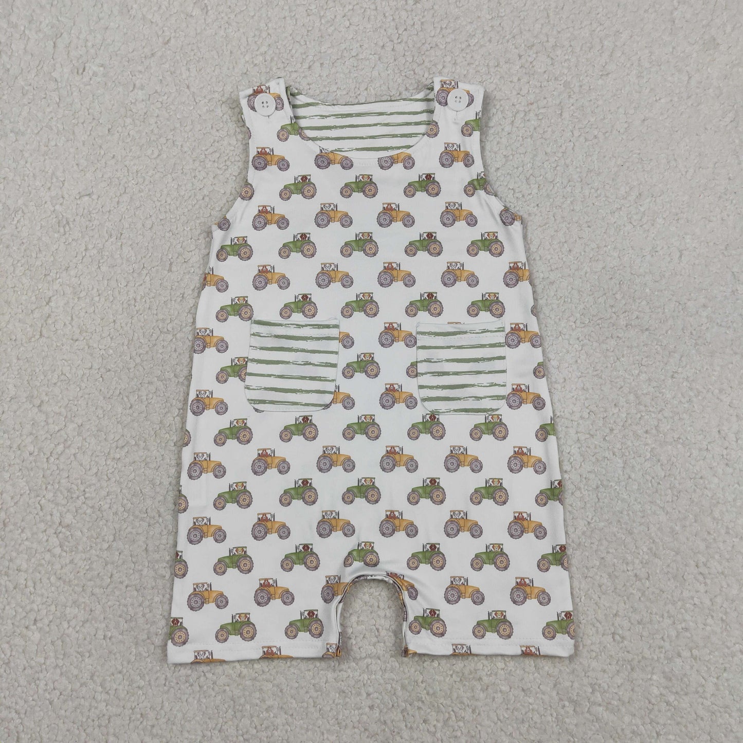Baby Boys Sleeveless Tractors Pockets Farm Rompers