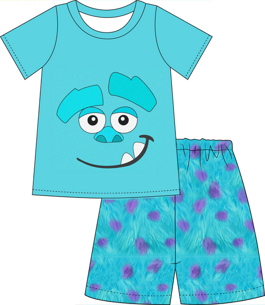 Baby Boys Blue Monster Shirt Shorts Summer Clothes Sets preorder (moq 5)