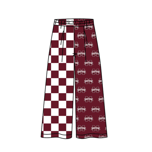 Preorder (moq 5)Baby Girls Red Checked M State Team Flare Pants Bottom
