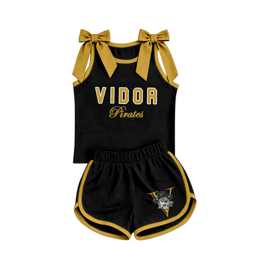 Preorder (moq 5)Baby Girls Vidor Pirates Bows Shirts Shorts Clothes Sets
