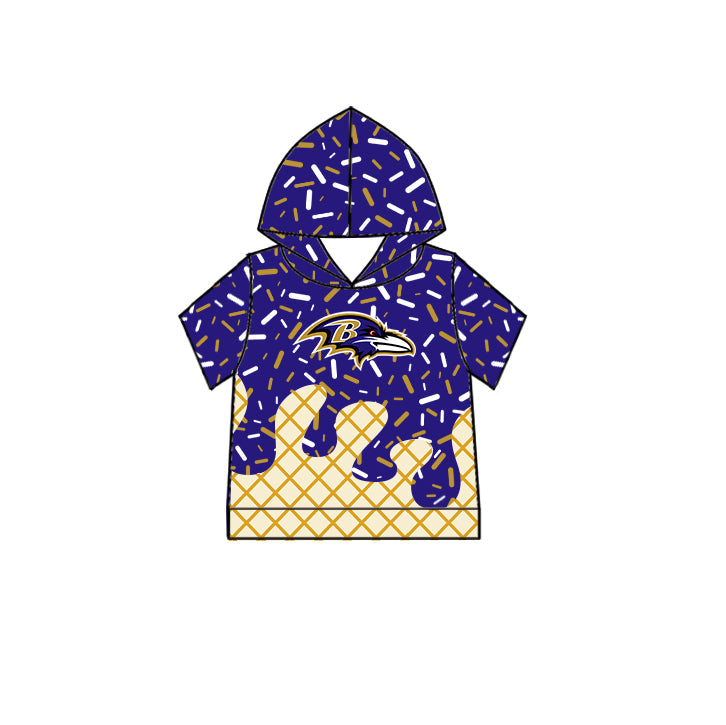 Preorder (moq 5)Baby Boys Purple Drip Sprinkles B Ravens Team Short Sleeves Hoodies Top
