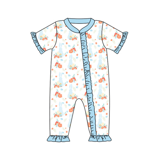 Baby Infant Girls Easter Rabbits Flowers Zip Rompers preorder(moq 5)