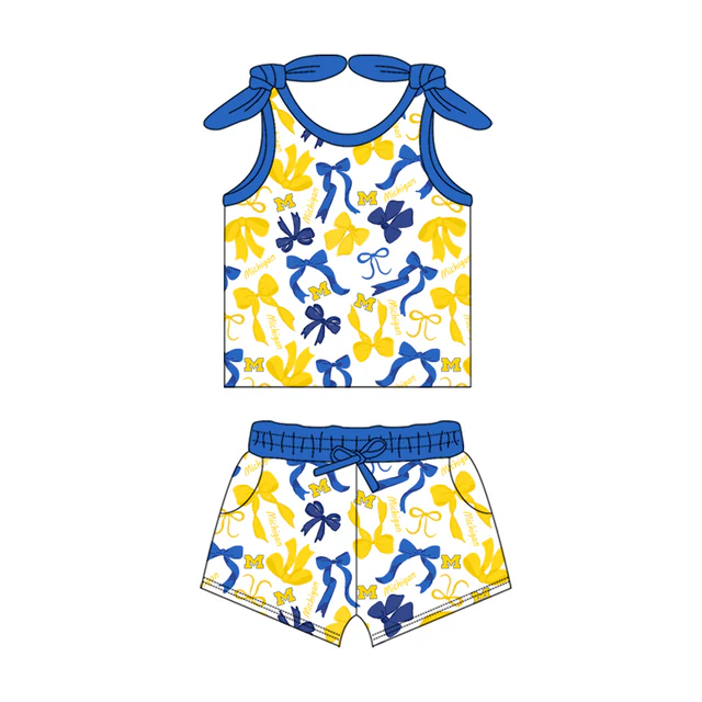 Preorder moq 5 Baby Girls Michigan Bows Top Shorts Sets