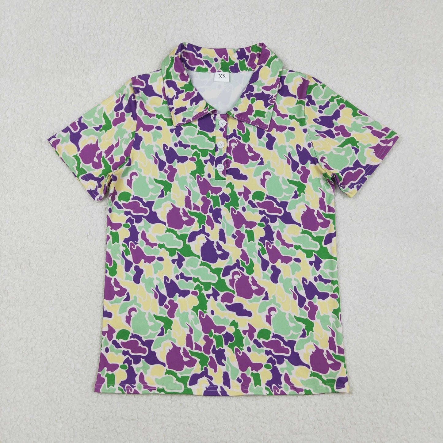 Adult Men Mardigras Camo Button Polo Shirts Top