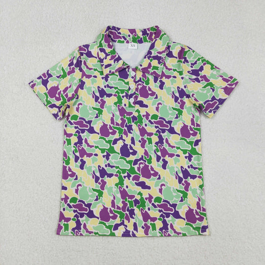 Adult Men Mardigras Camo Button Polo Shirts Top