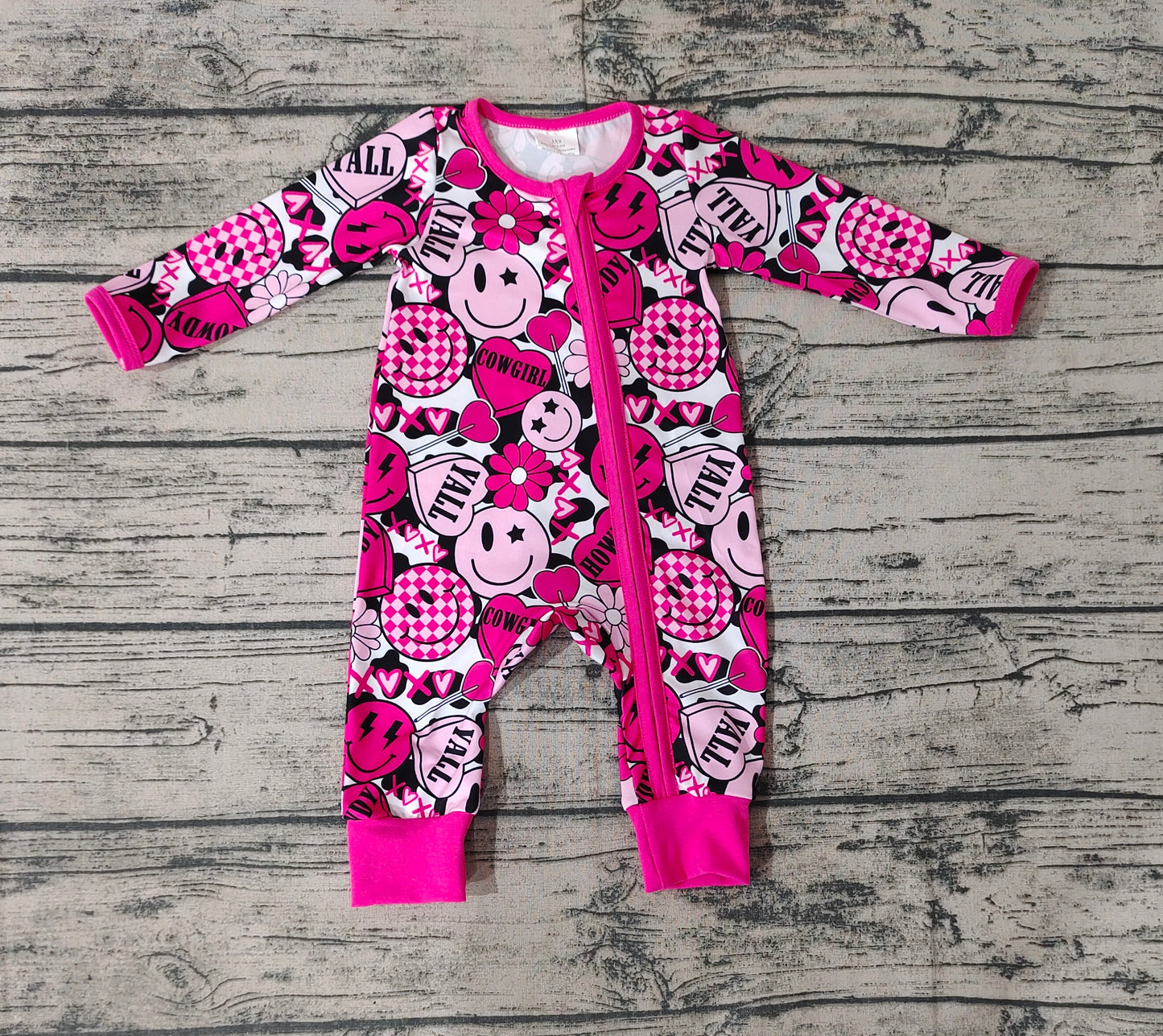 Baby Girls Pink Smile Hearts Long Sleeve Valentines Zip Rompers