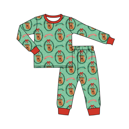 Baby Kids Westerm Highland Cow Top Pants Pajamas Clothes Sets Preorder(moq 5)