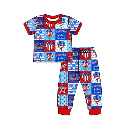 Baby Boys 4th Of July Ballons Shirt Pants Pajamas Clothes Sets preorder(moq 5)