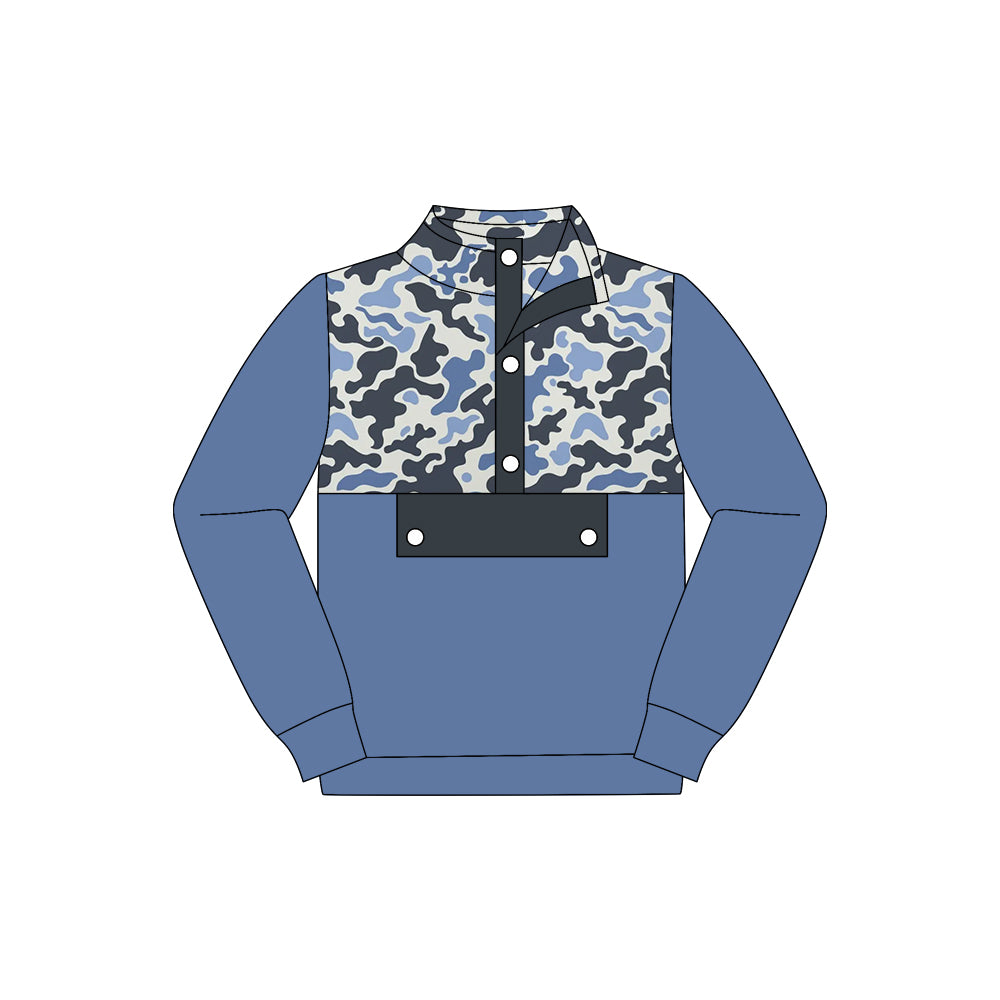 Preorder (moq 5)Baby Boys Blue Camo Button Long Sleeves Western Pullovers Tops
