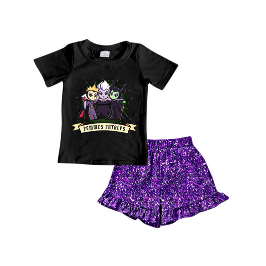 Baby Girls Black friends Shirt Purple Shorts Clothing Sets Preorder(moq 5)