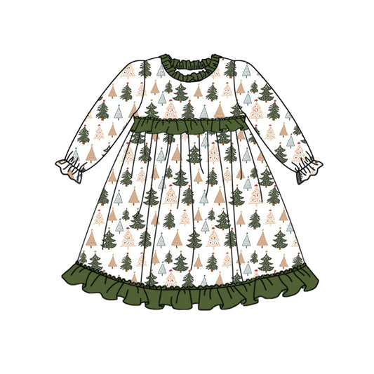 Baby Girls Christmas Tree Ruffle Knee Length Dresses Preorder(moq 5)