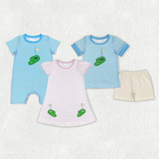 Sibling Baby Boys Girls Embroidery Golf Shorts Clothes Set Dress Rompers