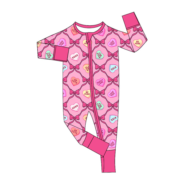 Infant Baby Girls Be Mine Valentines Hearts Zip Rompers preorder(moq 5)