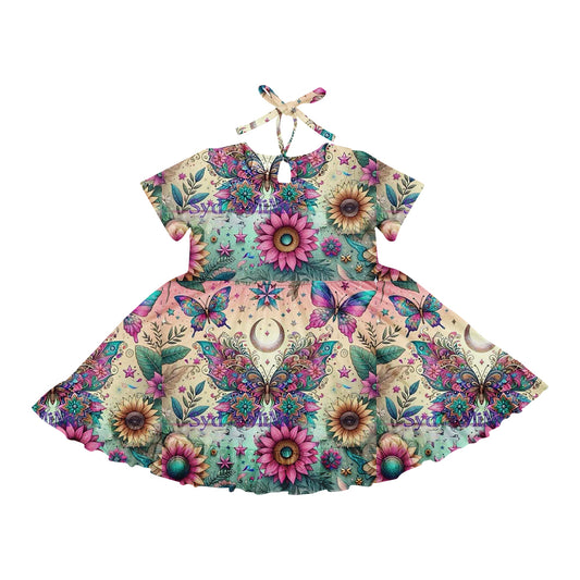 Preorder (moq 5)Baby Girls Butterfly Flowers Short Sleeves Knee Length Dresses