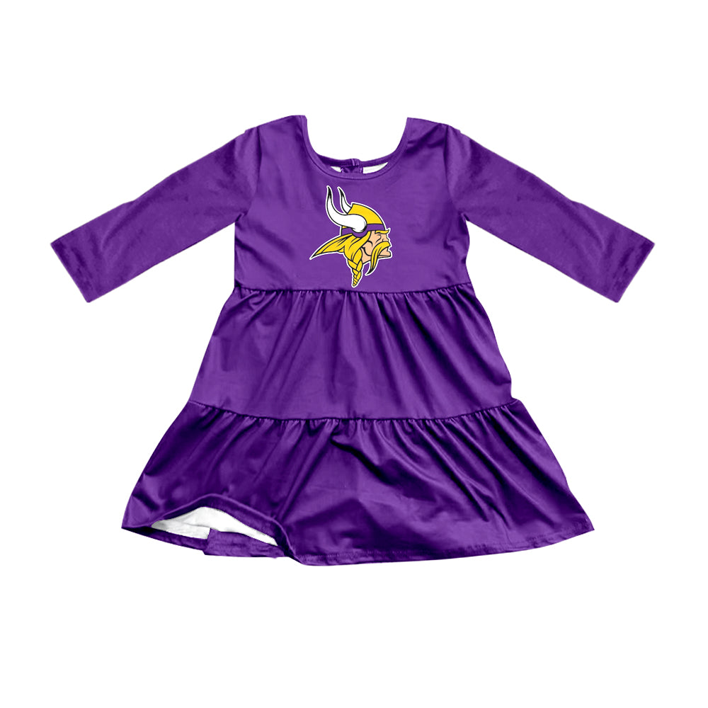 Preorder (moq 5)Baby Girls Purple Long Sleeves Soldier Shorts Team Knee Length Dresses